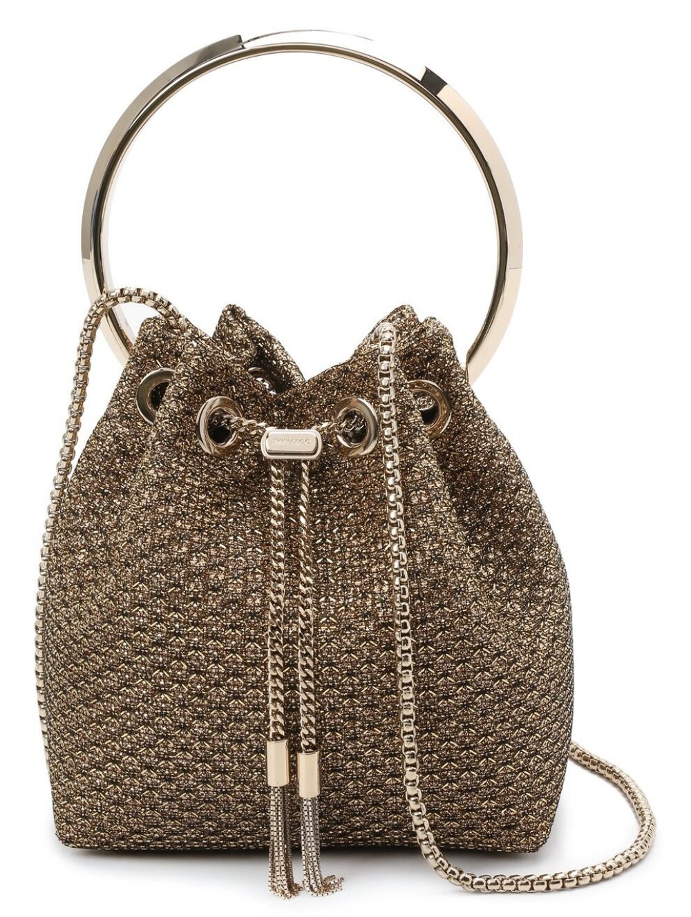 JIMMY CHOO Bon Bon woven metallic bucket bag NWT